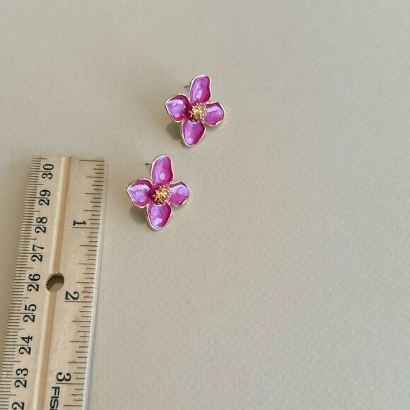 Pink flower earrings N1094 - Picture 4 of 4